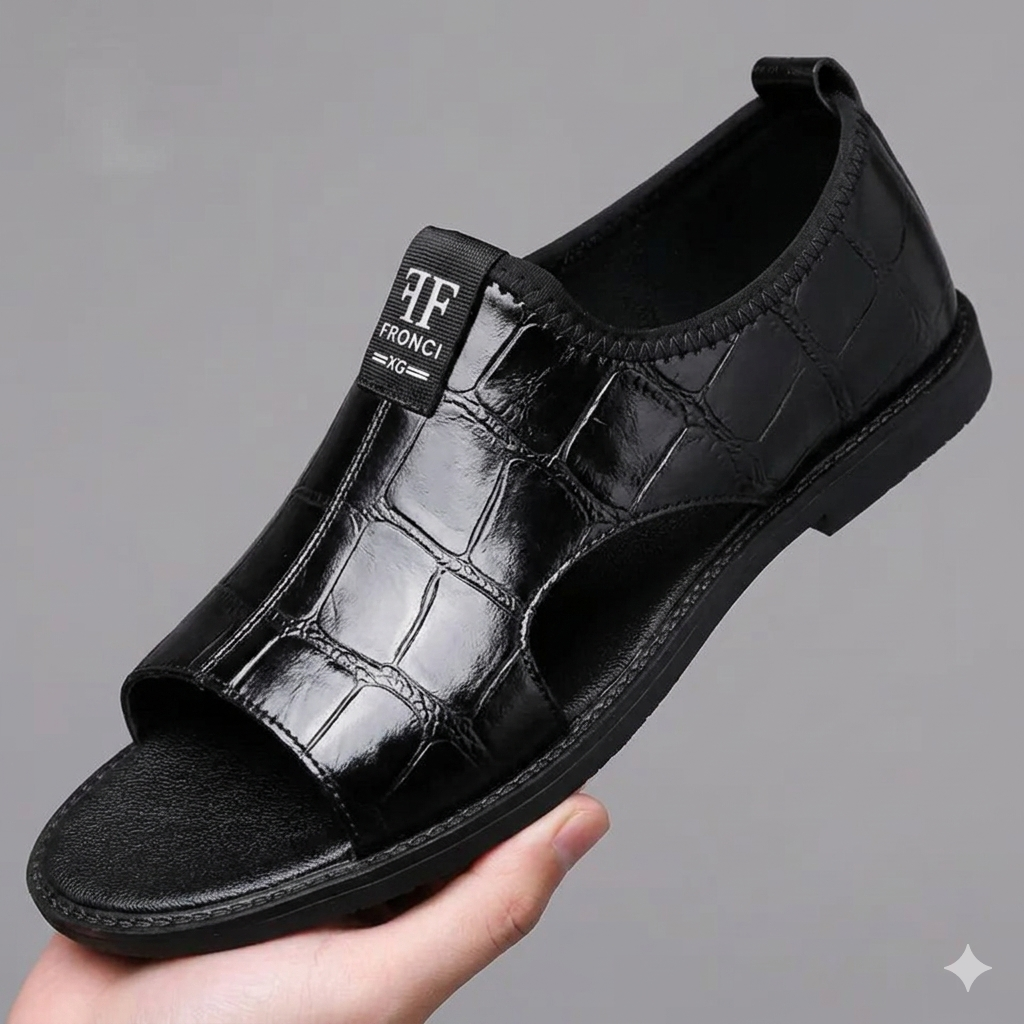 Sandales Cuir Croco – FRONCI XG (couleur noir et marron disponibles)