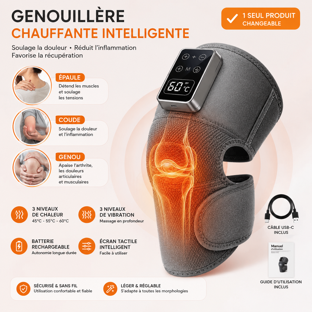 FINI LES DOULEURS AUX GENOUX – Genouillère électrique Massante Chauffante 12500 FCFA