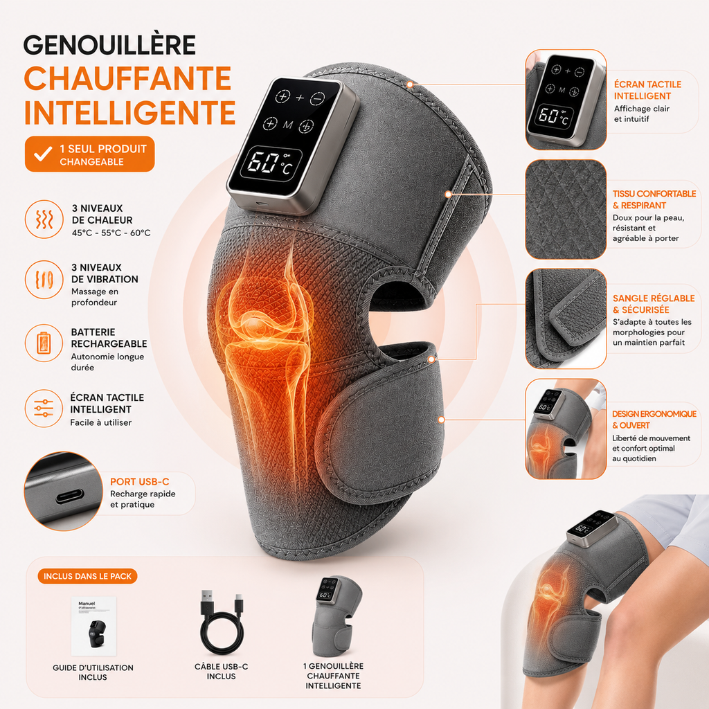 FINI LES DOULEURS AUX GENOUX – Genouillère électrique Massante Chauffante 12500 FCFA