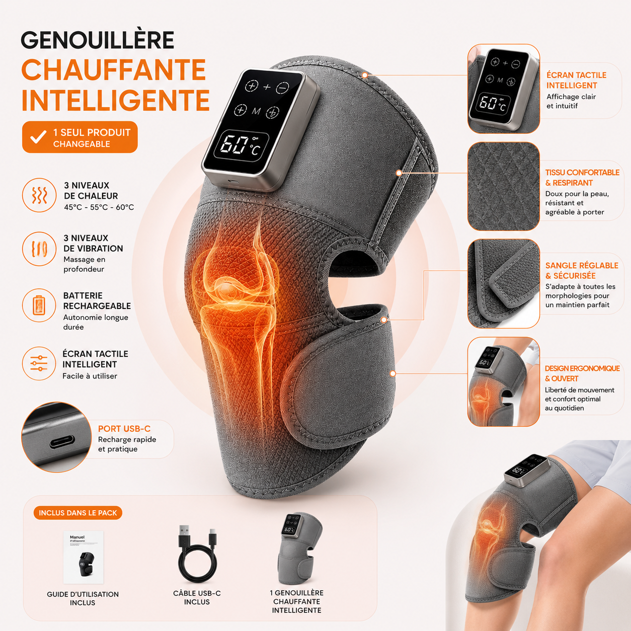 FINI LES DOULEURS AUX GENOUX – Genouillère électrique Massante Chauffante 12500 FCFA
